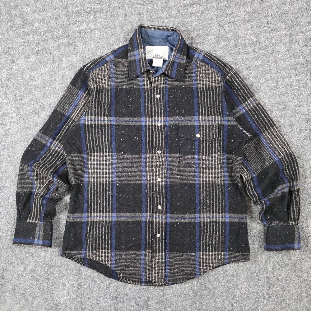 Free Nature 100% Cotton Nepped Flannel Shirt Black Blue M Heritage